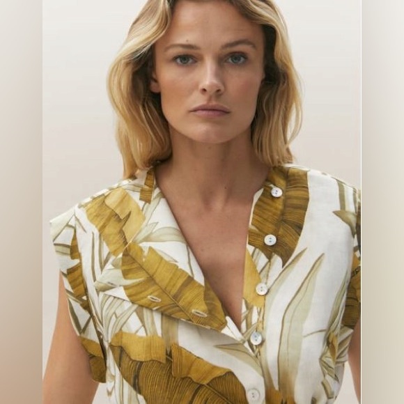 Massimo Dutti Leaves Print 100% Linen Belt Dress Two Pockets Sz M EU38 - Picture 14 of 17